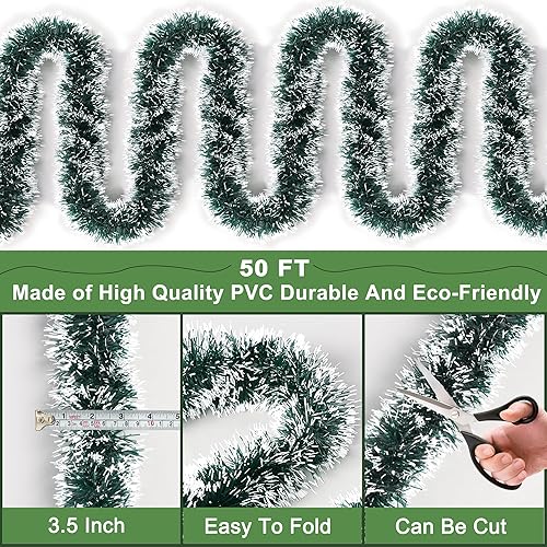 Miniatura 2 de Guirnalda de oropel de Navidad verde y blanca de 50 pies, guirnalda de Navidad con giro metálico para decoración de árbol de Navidad, guirnaldas