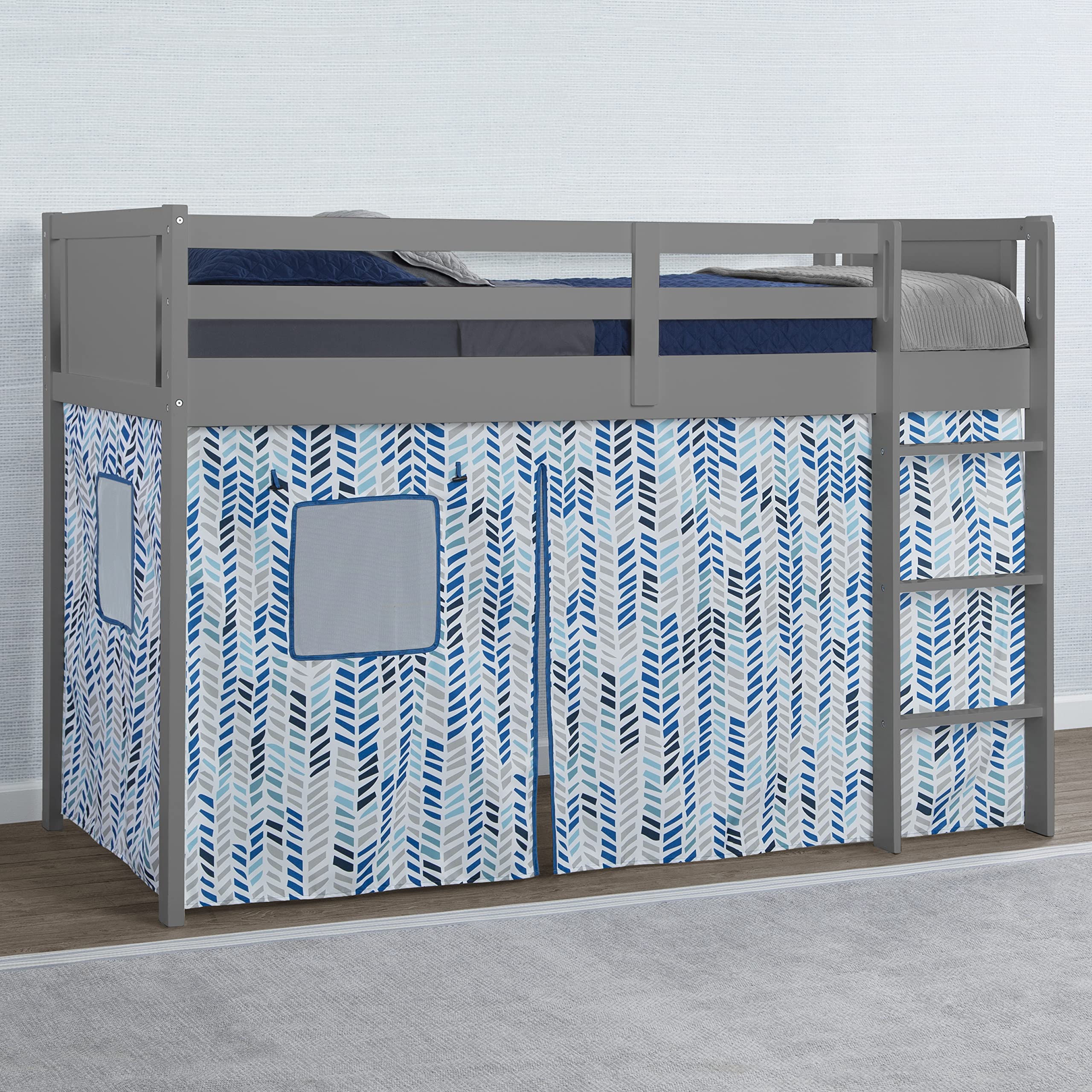 Delta Children Twin Loft Bed with Guardrail and Ladder + Tent [Bundle], Charcoal/Arrowhead