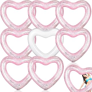 Honoson 8 Pcs Heart Pool Float 47.3 x 43 Inch Inflatable Swimming Rings Heart Shaped Bachelorette Pool Float Water Loungers Tube Ring Floatie Fun Photo Prop for Beach Engagement Wedding Party Decors