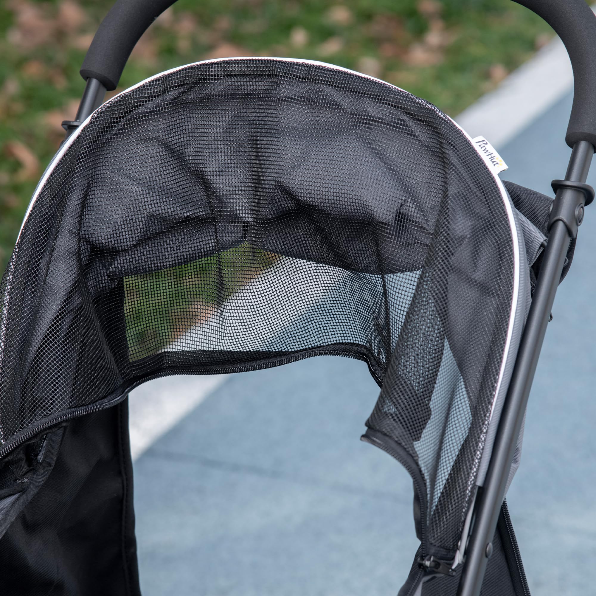 PawHut Poussette buggy pour chien, poussette pour chat animaux de compagnie pliable, 2 laisses, roues EVA, guidon réglable, panier, 83 x 55 x 101 cm, gris