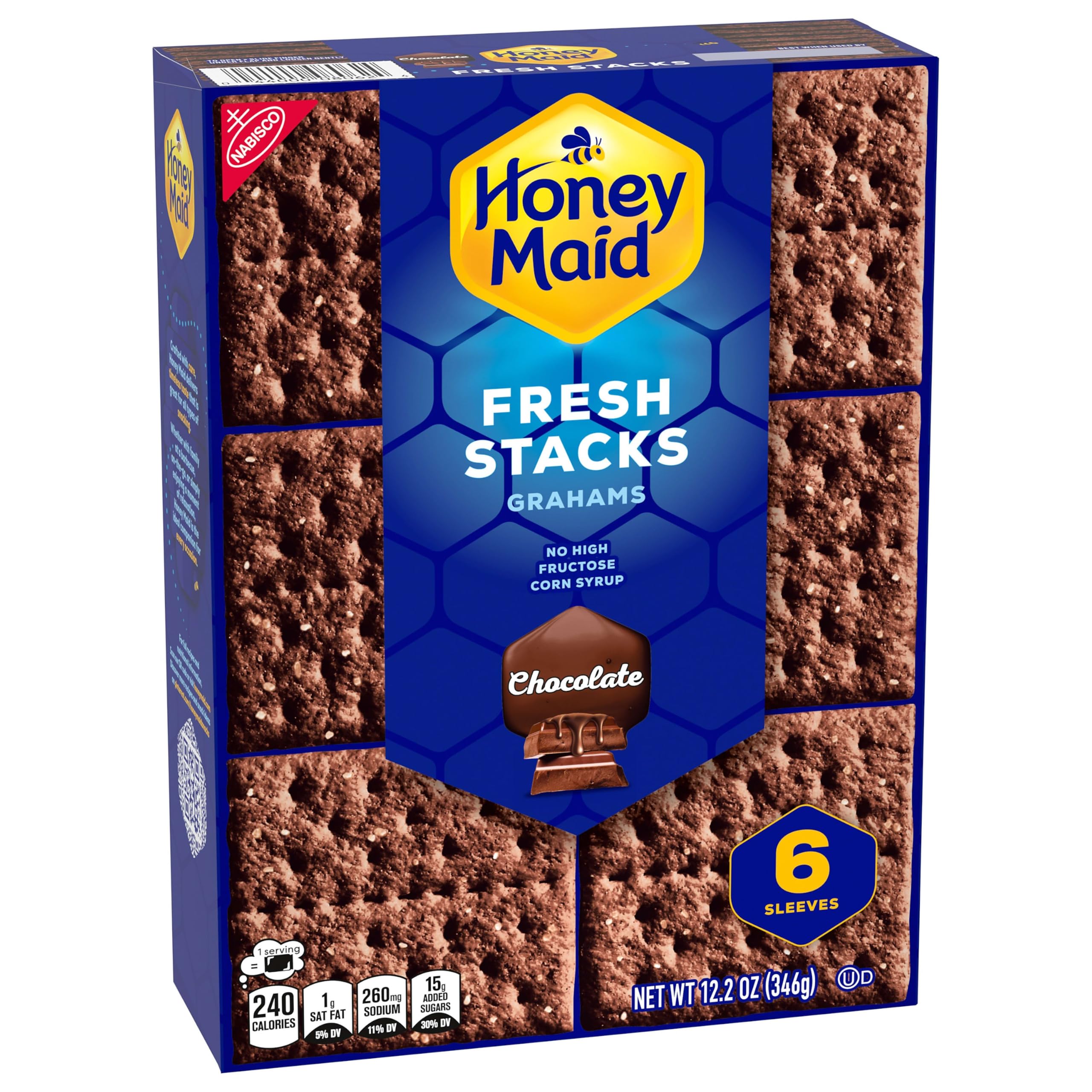 Honey Maid Chocolate Fresh Stacks Grahams, Chocolate Graham Crackers, 170-345 ml Boxen (insgesamt 36 Stapel) | Großpackung Reisesnacks, 8 g Vollkorn pro 30 g Portion, kein Maissirup mit hohem Fruchtzuckergehalt, einzeln verpackt