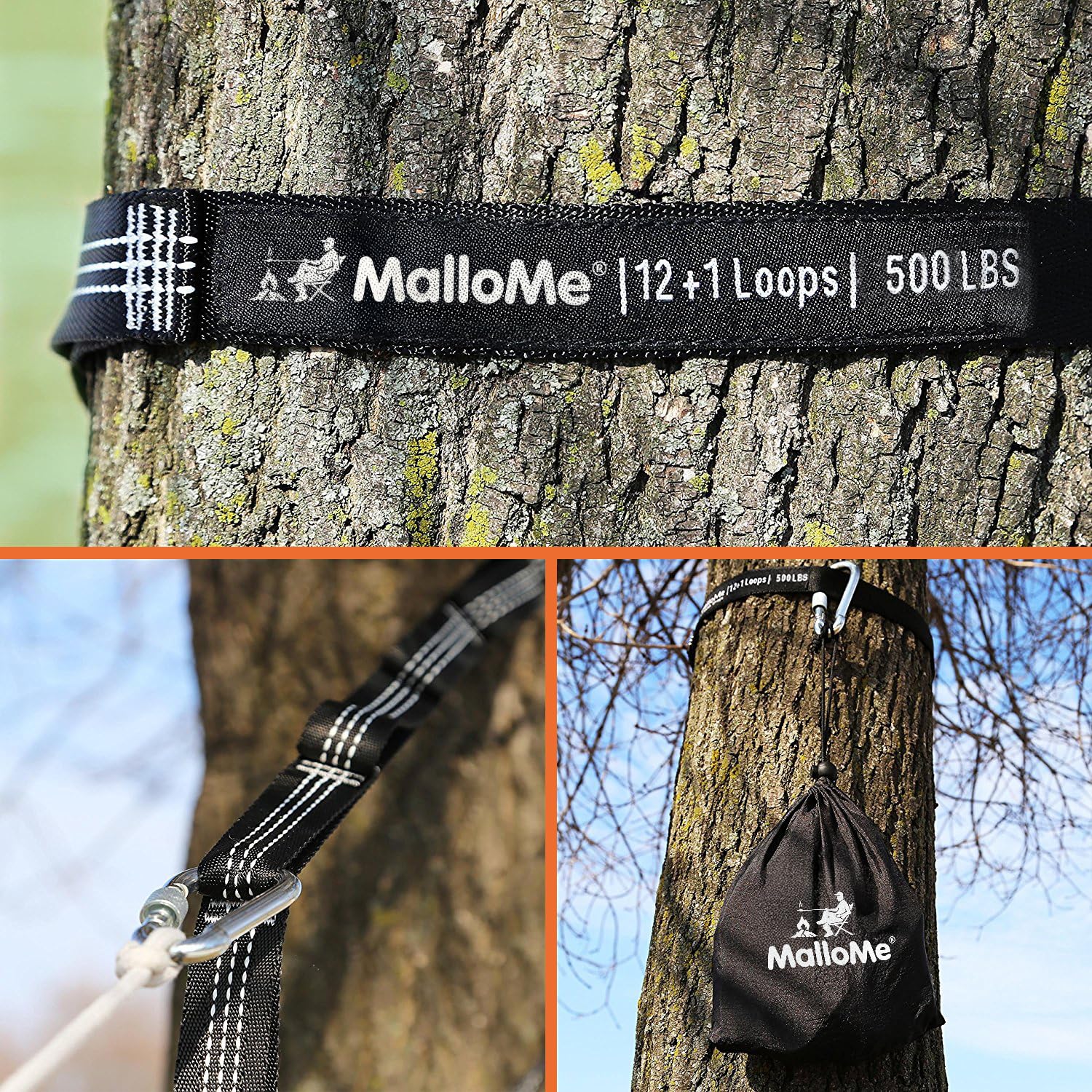 MalloMe Correas de Hamaca XL - Juego de Correas de árbol de Hamaca 2000+ LBS Heavy Duty 40 Loops y Kit de Sistema de suspensión 100% sin Estiramiento - Accesorios para hamacas de Camping