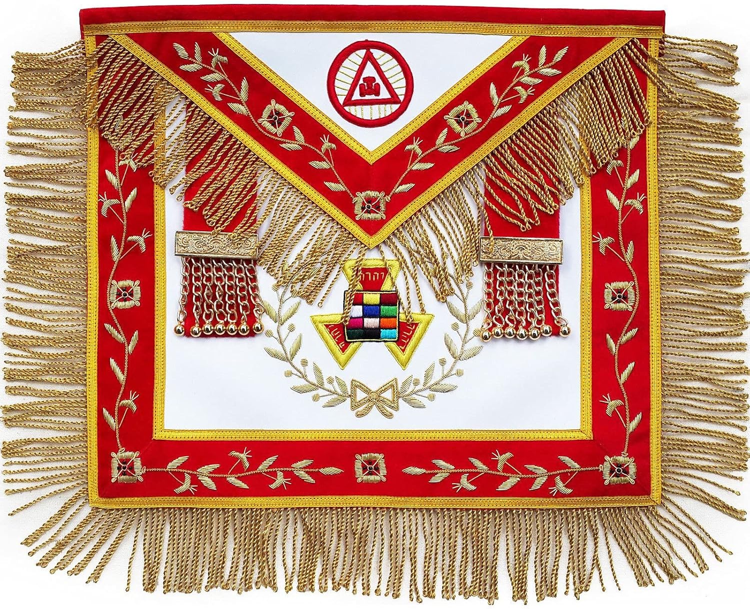 BRICKS MASONS Grand High Priest Royal Arch Chapter Apron - Red Velvet Triple Tau Insignia