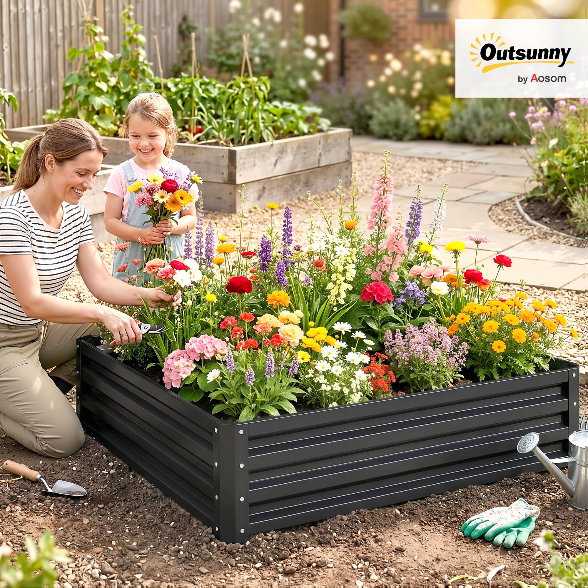 Outsunny Hochbeet, Blumenkasten, Gemsebeet, Pflanzkasten, Kruterbeet fr  Garten, Terrasse, Balkon, Stahl, Grau, 120 x 120 x 30 cm : Amazon.de: Garten