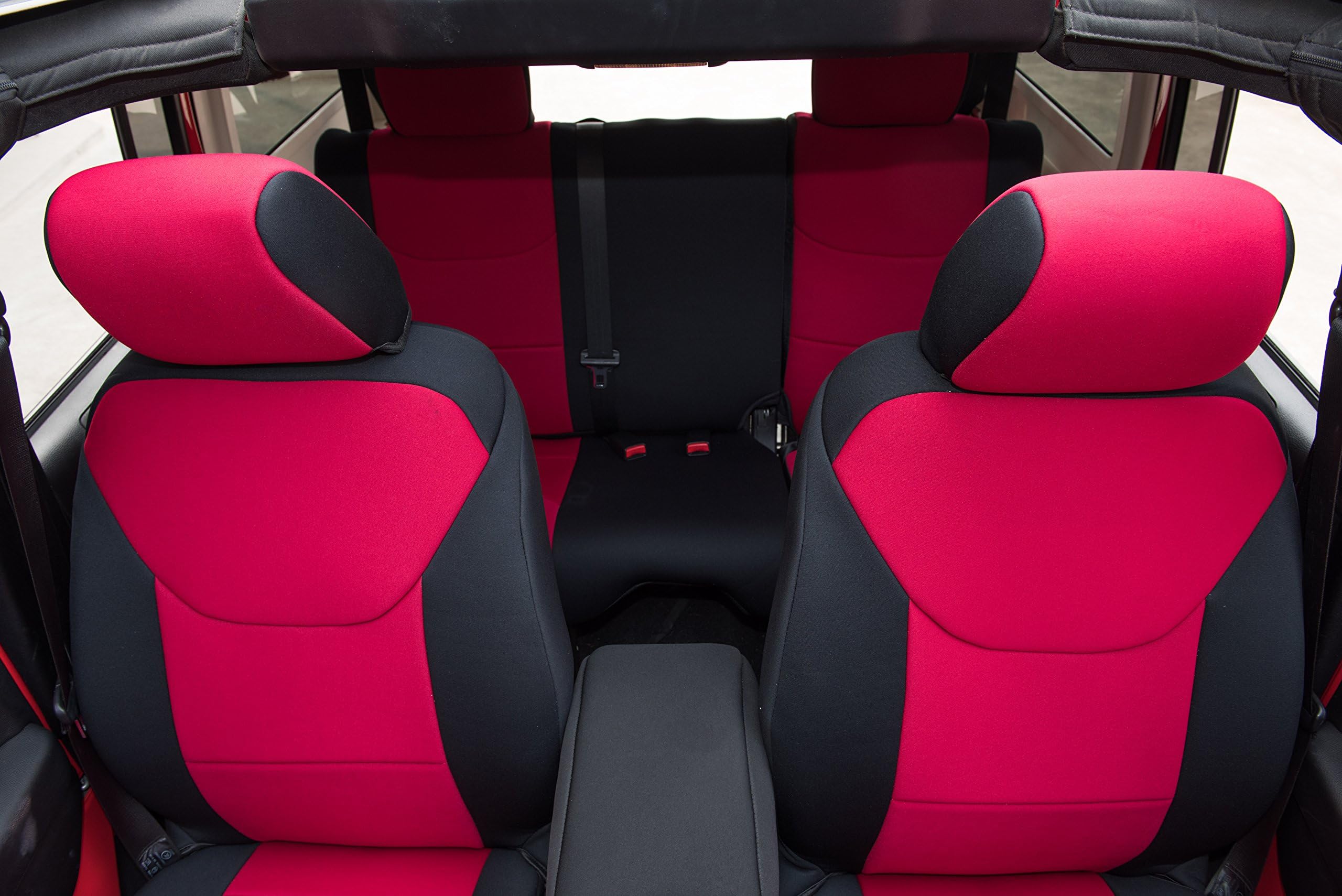 Jeep Wrangler Seat Covers for 2013,2014,2015,2016,2017 JK Rubicon, Sahara, Unlimited, Customized Neoprene Car Seat Protector, Airbag Compatible and Waterproof (4 Door, Black/Red)