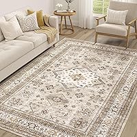 COTILED Vintage 5x7 Beige Area Rug - Soft Washable Non-Slip Oriental Farmhouse Rug for Living Room Bedroom Home Office Decor
