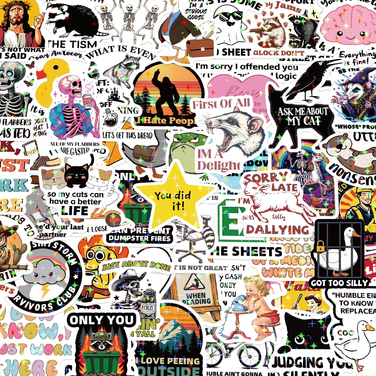 Ethel Funny Stickers-238 Funny Stickers For Adults 238 Pcs - Holographic Sarcastic Meme Decals | Waterproof Vinyl Laptop Stickers, Water Bottle, Phone, Kindle | No Repeats