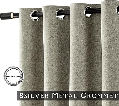 Miniatura 3 de ChrisDowa Cortinas 100% opacas con textura de lino de 63 pulgadas de largo, juego de 2 paneles de cortinas de lino con aislamiento térmico para sala