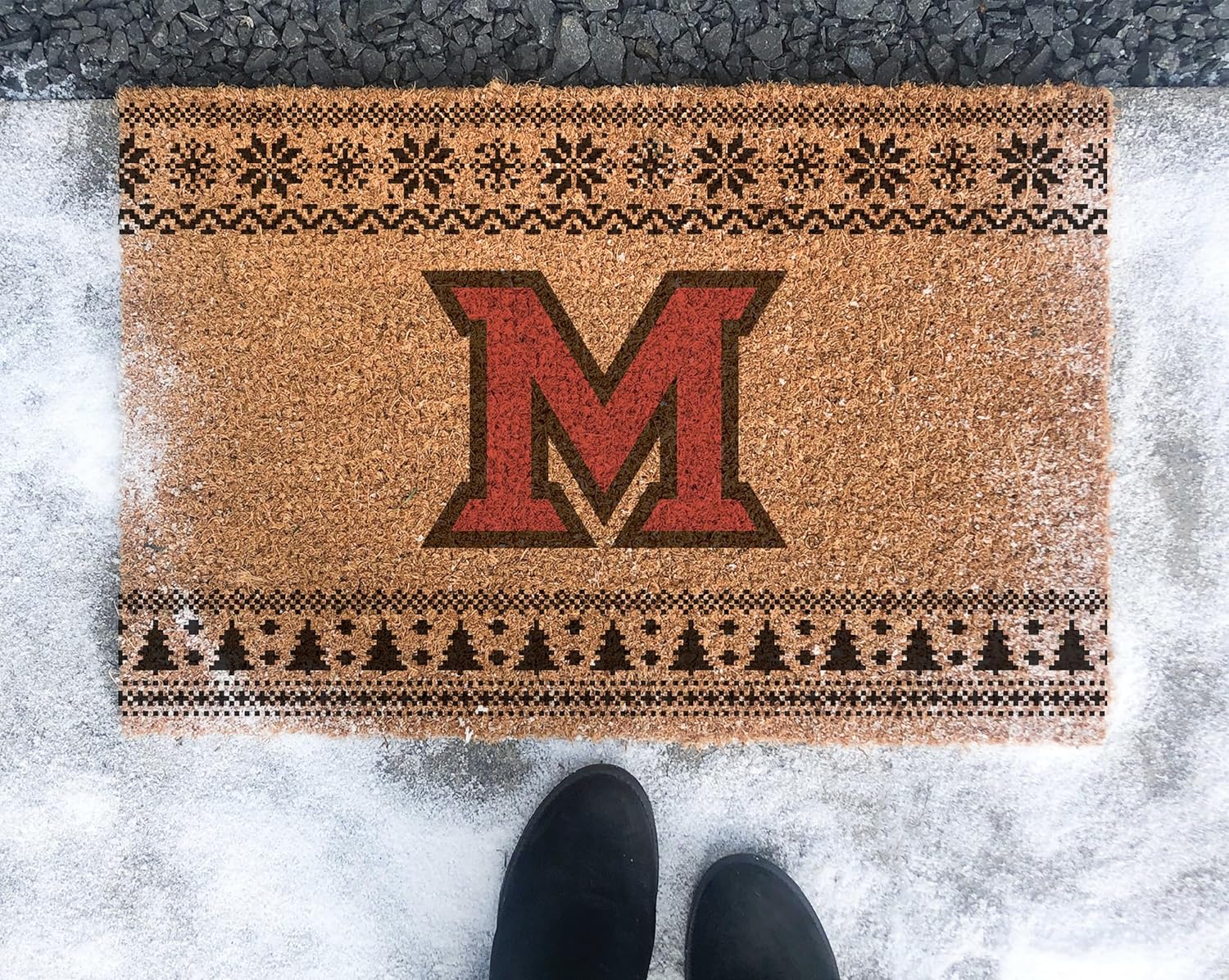 KH Sports Fan Miami University Redhawks Holiday Coir Doormat, 18x30 Inches, Redhawks Outdoor Rug; Display Some Holiday Cheer with This Unique Miami of Ohio Redhawks Doormat