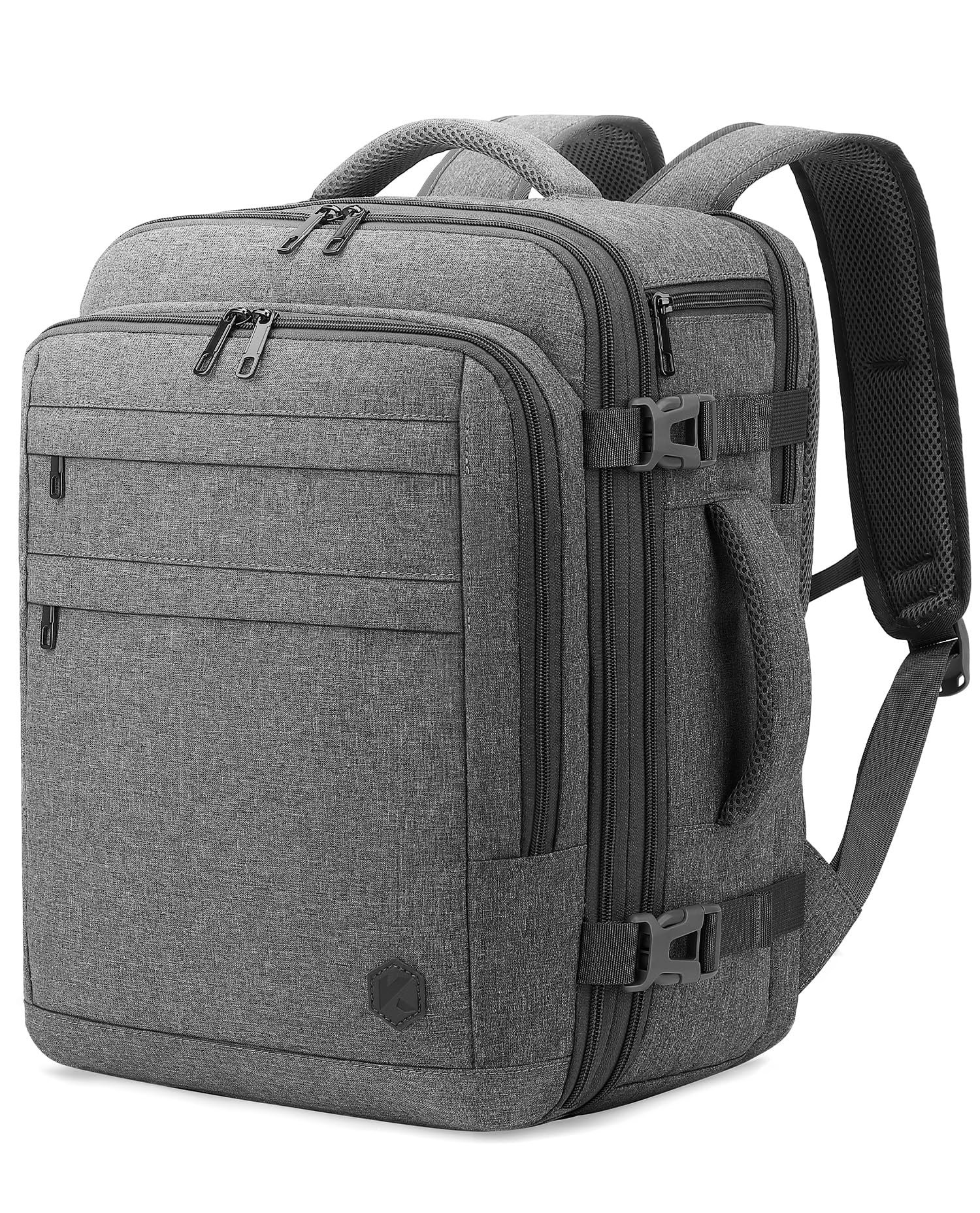 VANKEV Zaino da Viaggio Aereo per Ryanair EasyJet Eurowings Wizz Air Espandibile 40x30x20 a 40x30x25, 24L a 30L, Bagaglio a Mano Per Viaggi Adatta a Laptop da 15,6 Pollici grigio