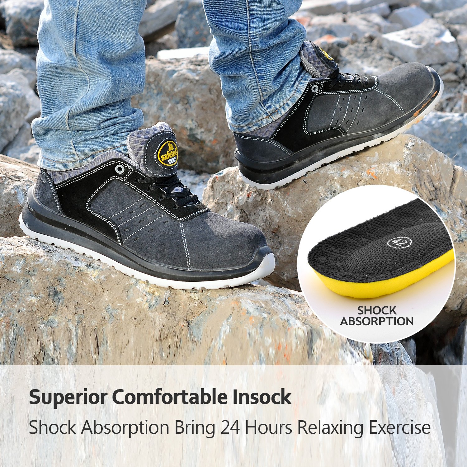 SAFETOE Zapatos de Seguridad Ultra-Ligeros para Hombres 7331 Zapatillas Trabaja con Tus pies Bien protegidos Gris