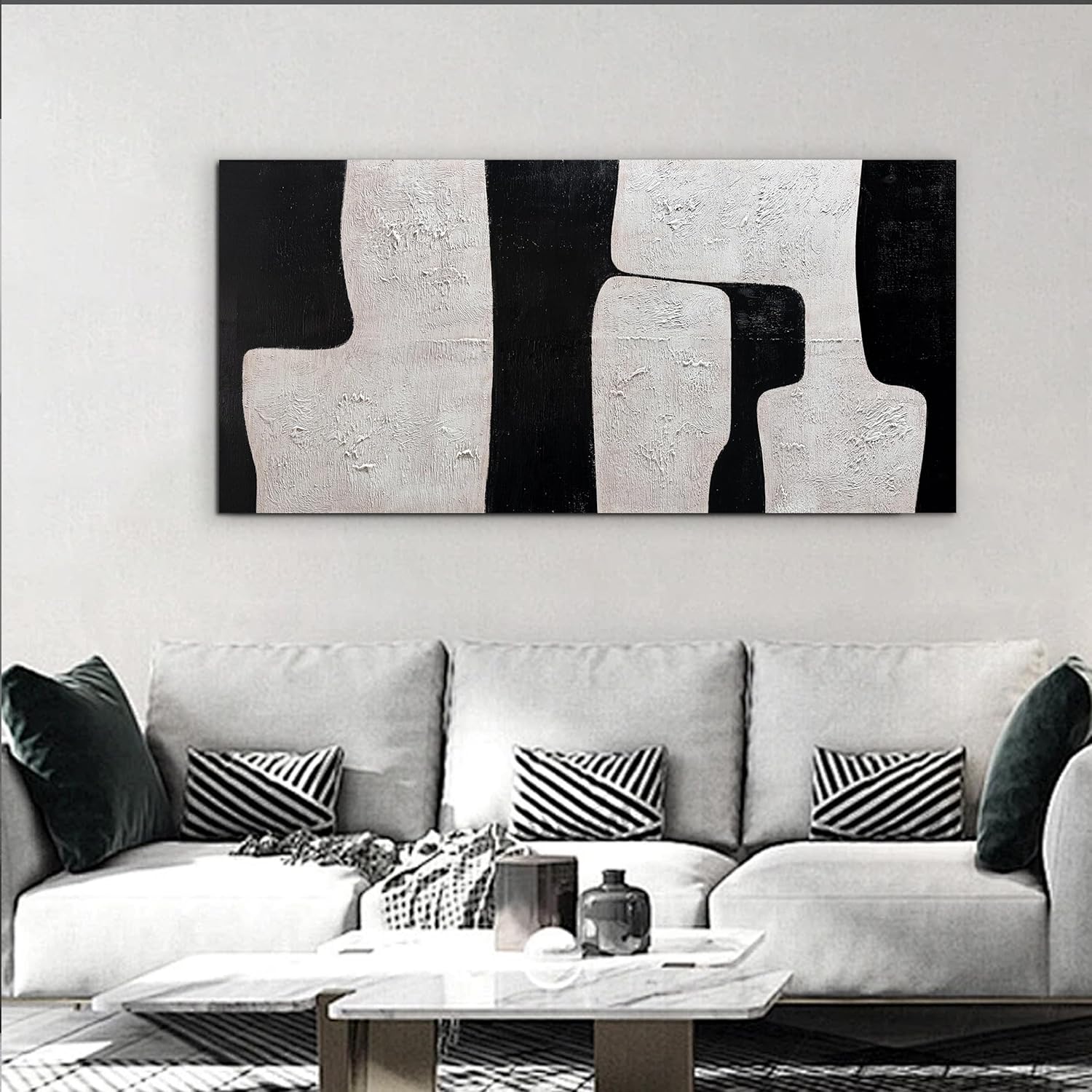 Tarfupth Black and White Abstract Wall Art for Living Room Textured Large Artwork Minimalist Oil Painting for Bedroom Office Home Decor 24"x48"