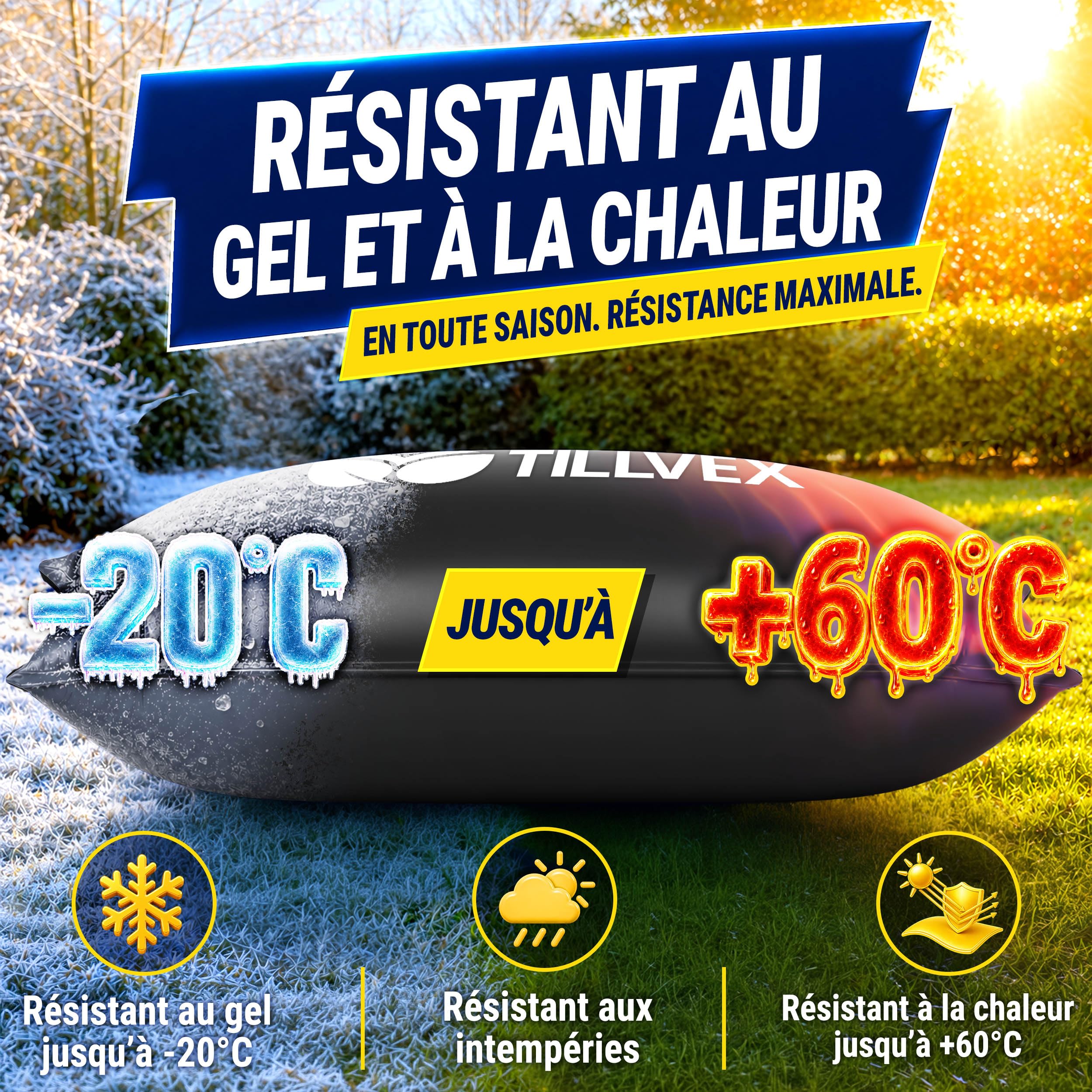 tillvex® Coussin Hivernage Piscine 2x2,4m + Corde 12m & Kit Réparation | Coussin d'air hivernage piscine, résistant gel & chlore jusqu'à -20°C | Valve à vis incluse | Protection piscine hiver