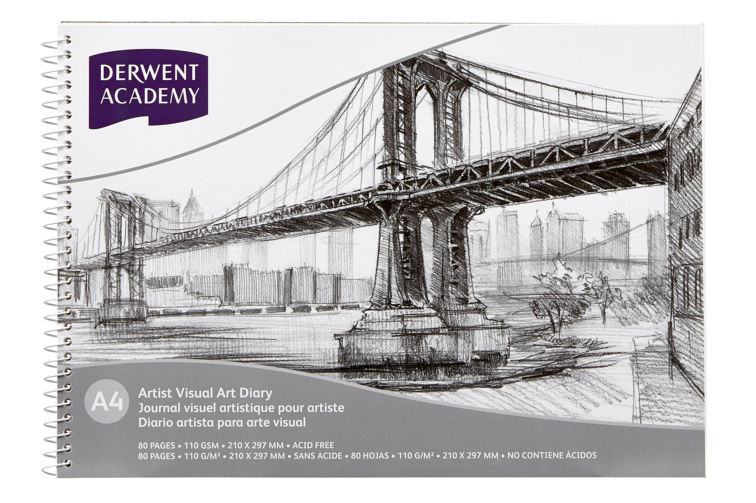 Derwent AcademyVisual Art Diary Sketch Book Sketch Pad 80 Pages, 110 GSM (A4 Landscape)