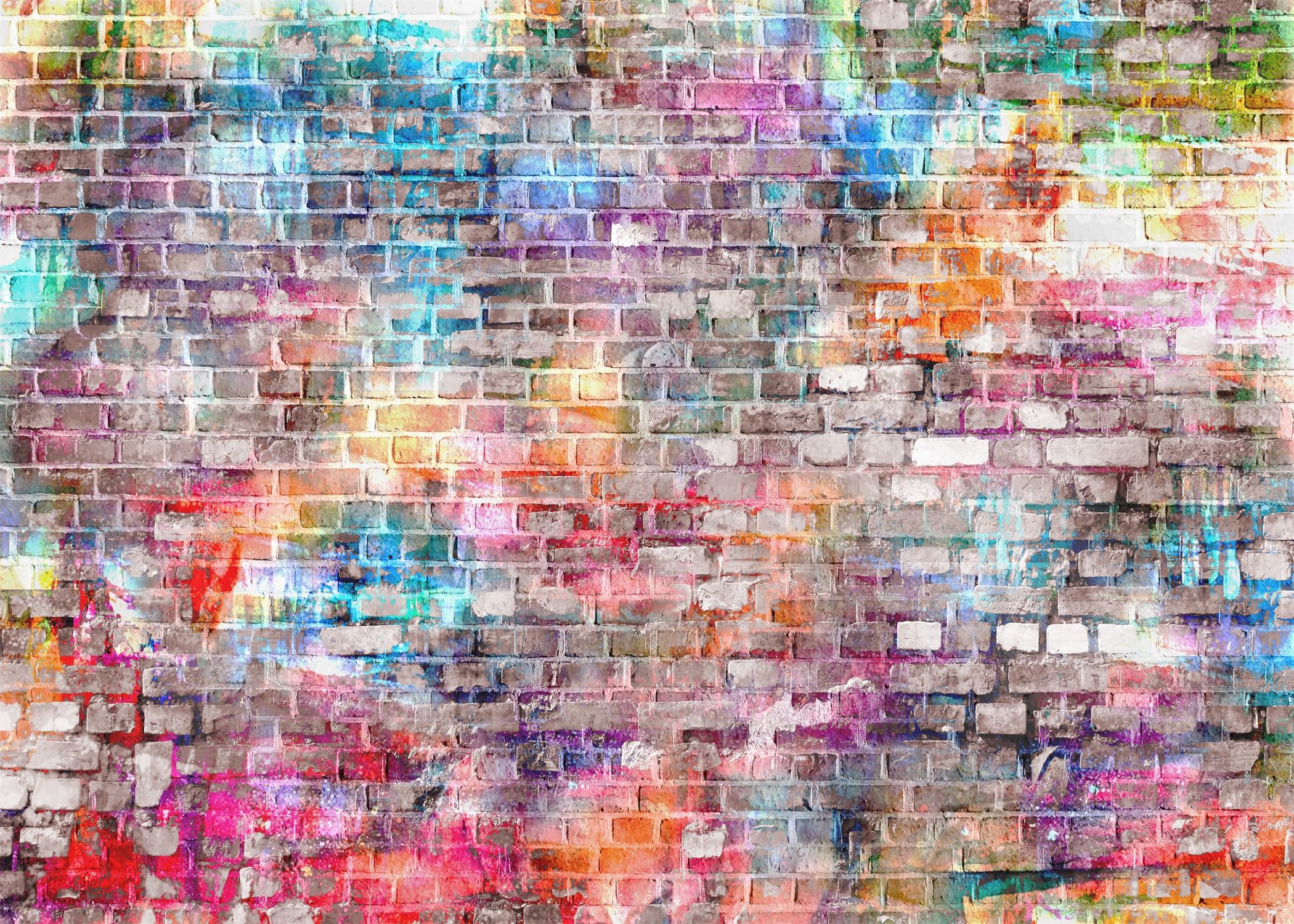 CORFOTO 10x6.5ft Colorful Brick Wall Backdrop Colorful Graffiti Brick Backdrop for Photography Hip Hop Disco Brick Wall Background for Birthday Party