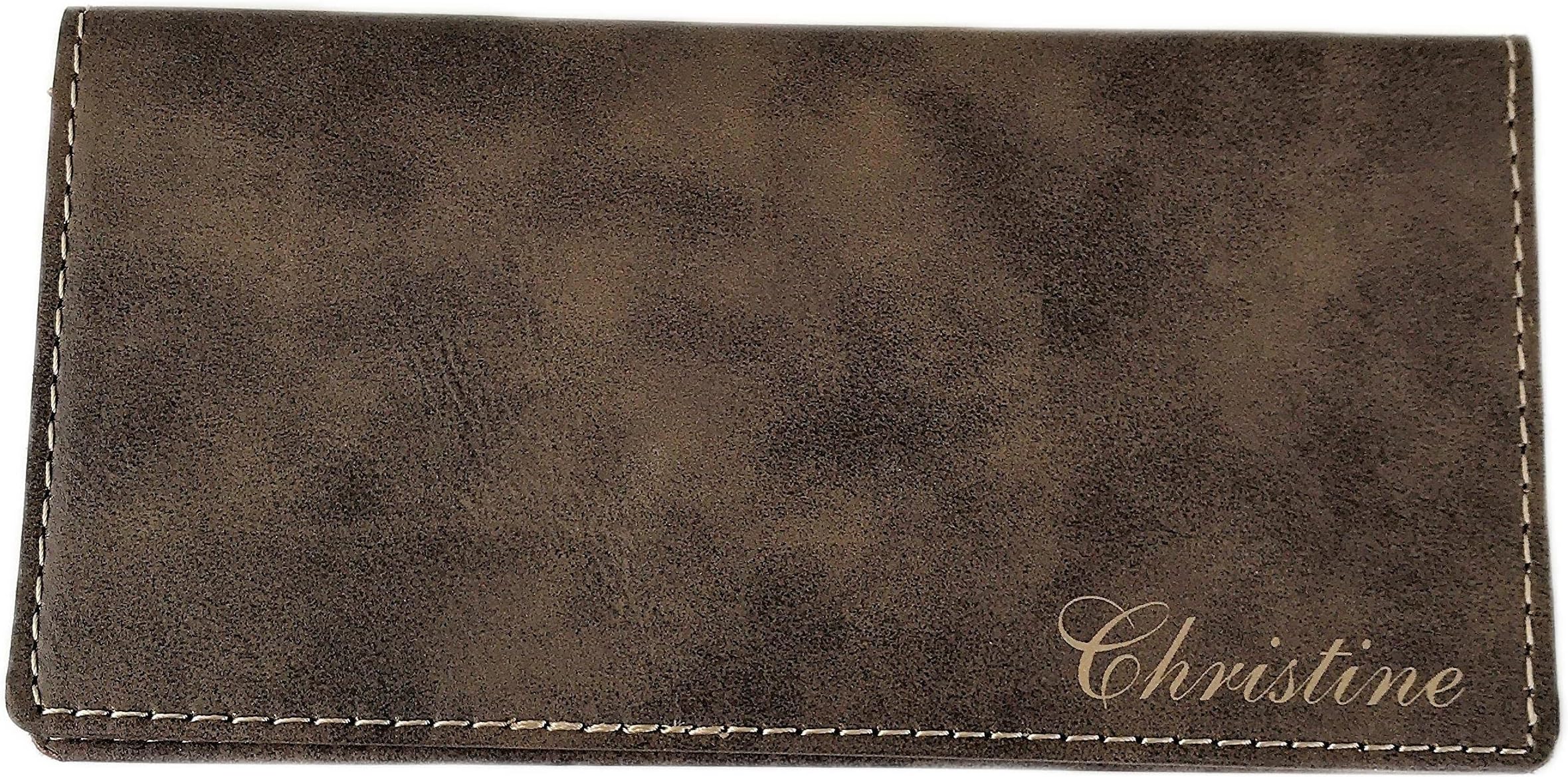 Personalized Checkbook Cover Faux Leather Permanently Engraved (Brown)