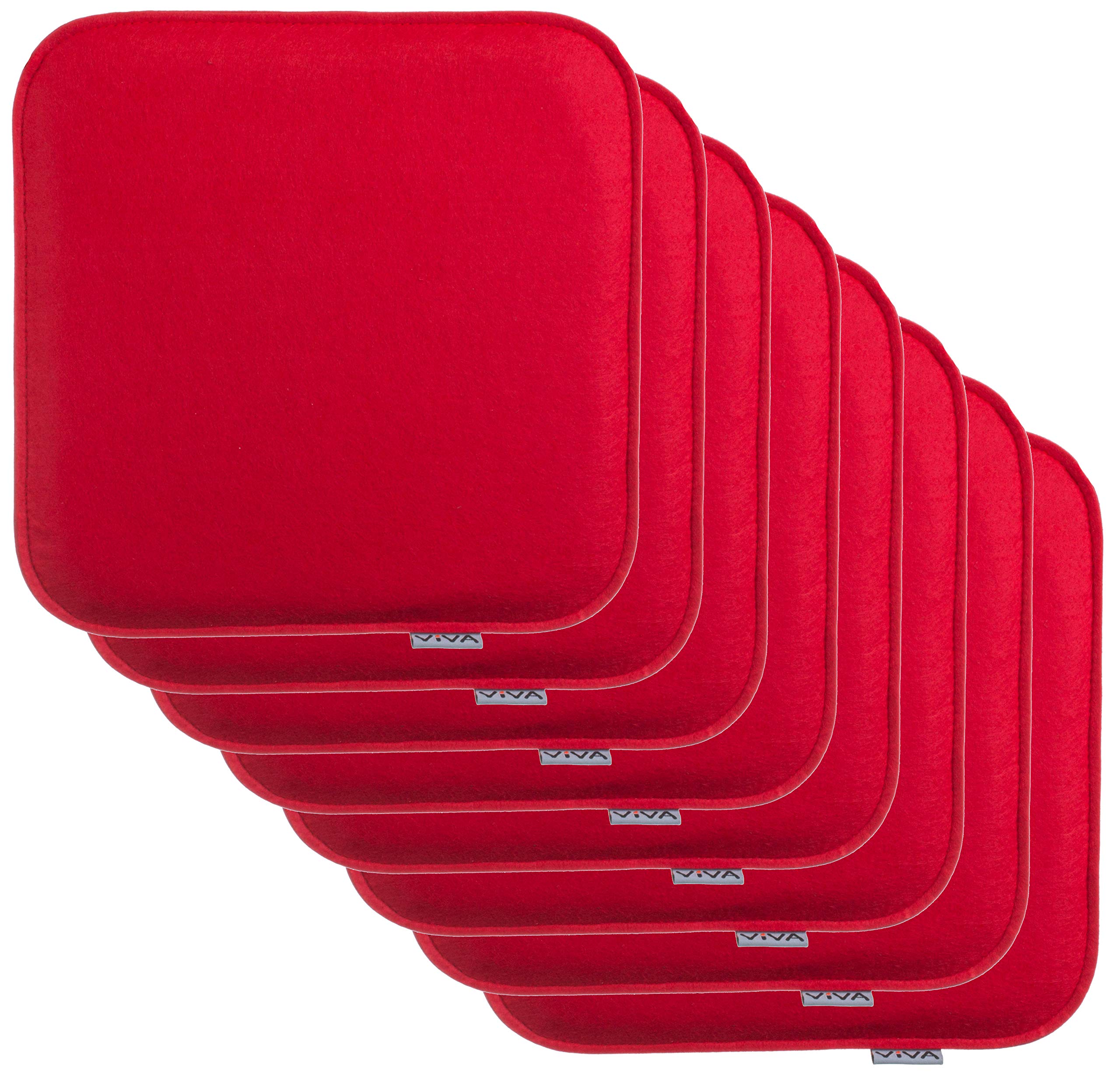 Brandsseller Lot de 8 Coussins d'assise en Feutre 35 x 35 x 2 cm – Galettes de Chaise carrées et Robustes pour l’intérieur et l’extérieur, Assise rembourrée Confortable - Rouge