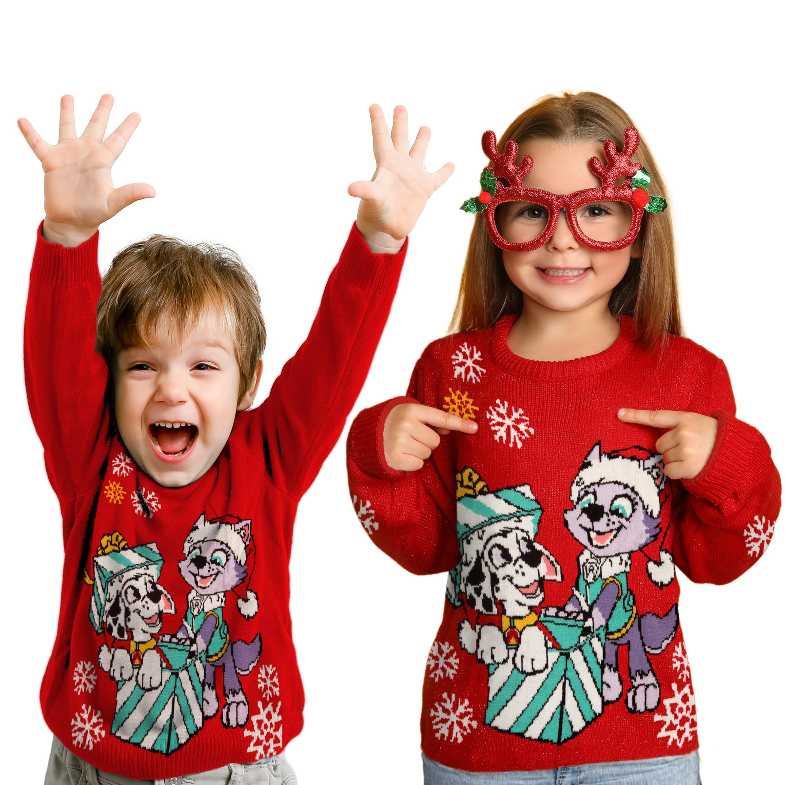 Jersey de Navidad Patrulla Canina Marshall Everest Niño Suéter Ugly Christmas Rojo