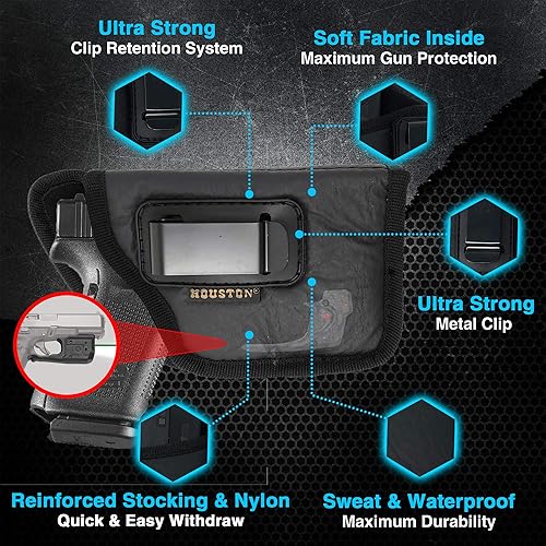 Miniatura 2 de IWB - Funda para pistola de Houston  Ocultación de piel ecológica dentro de la cintura con clip de metal se adapta a la mayoría de las compactas y