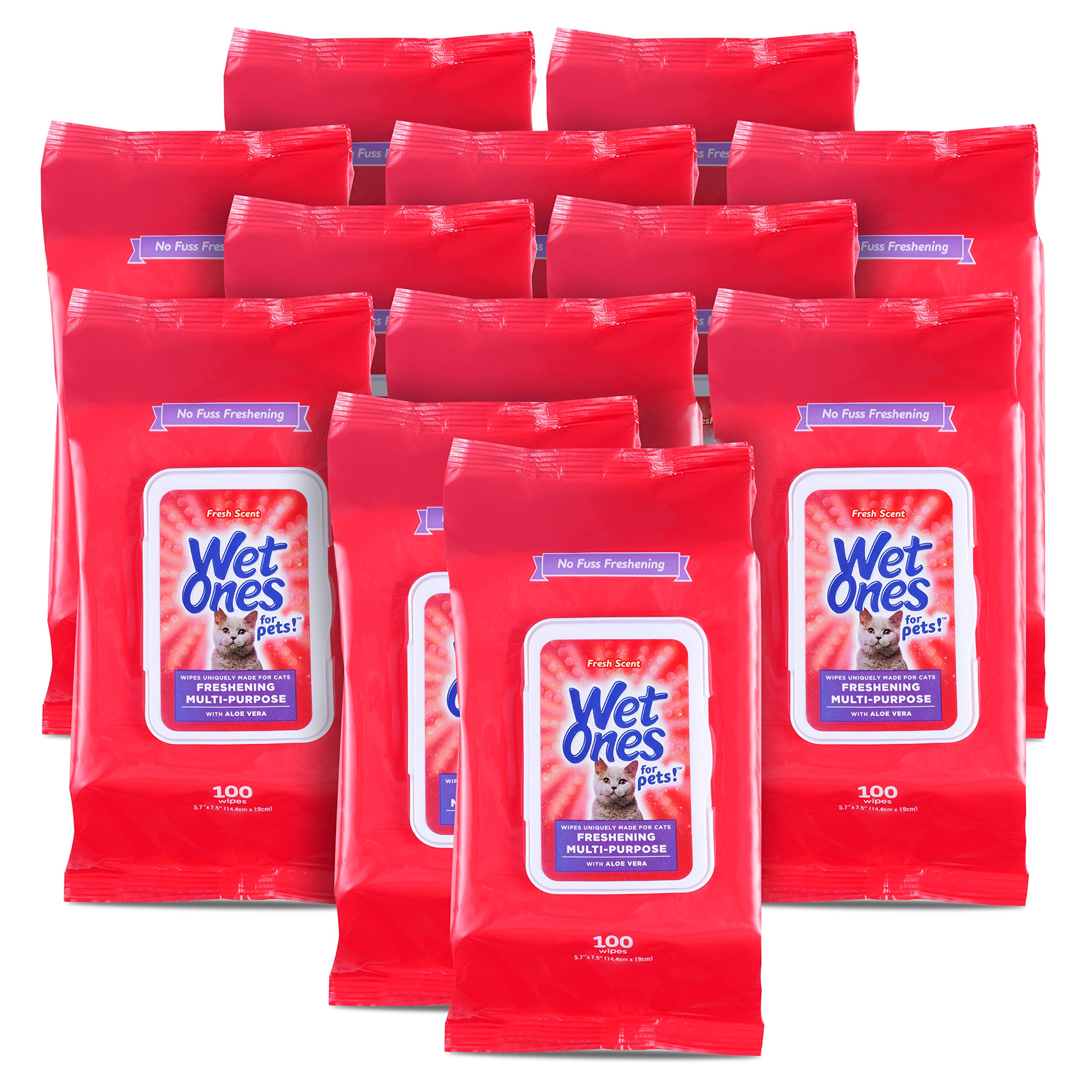 Wet Ones for Pets Freshening Multipurpose Wipes for Cats With Aloe Vera |Easy to Use Cat Cleaning Wipes, Freshening Cat Grooming Wipes for Pet Grooming in Fresh Scent|100 ct Pouch Cat Wipes|12-Pack