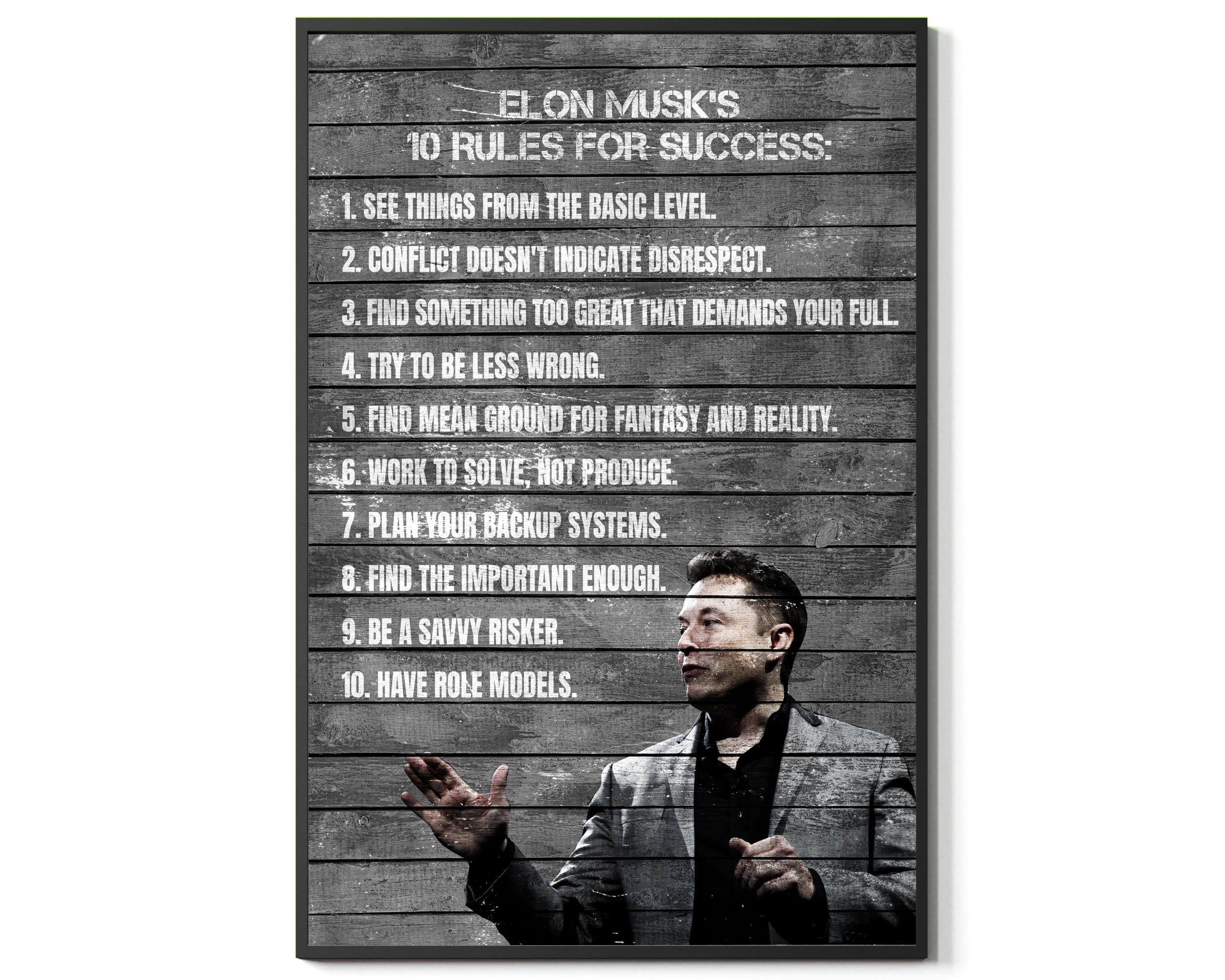 10 Rules For Success Elon Musk Wall Art Home Office School Decor  Motivational Inspirational Elon Musk Quotes Poster UNFRAMED : Amazon.ae:  Home