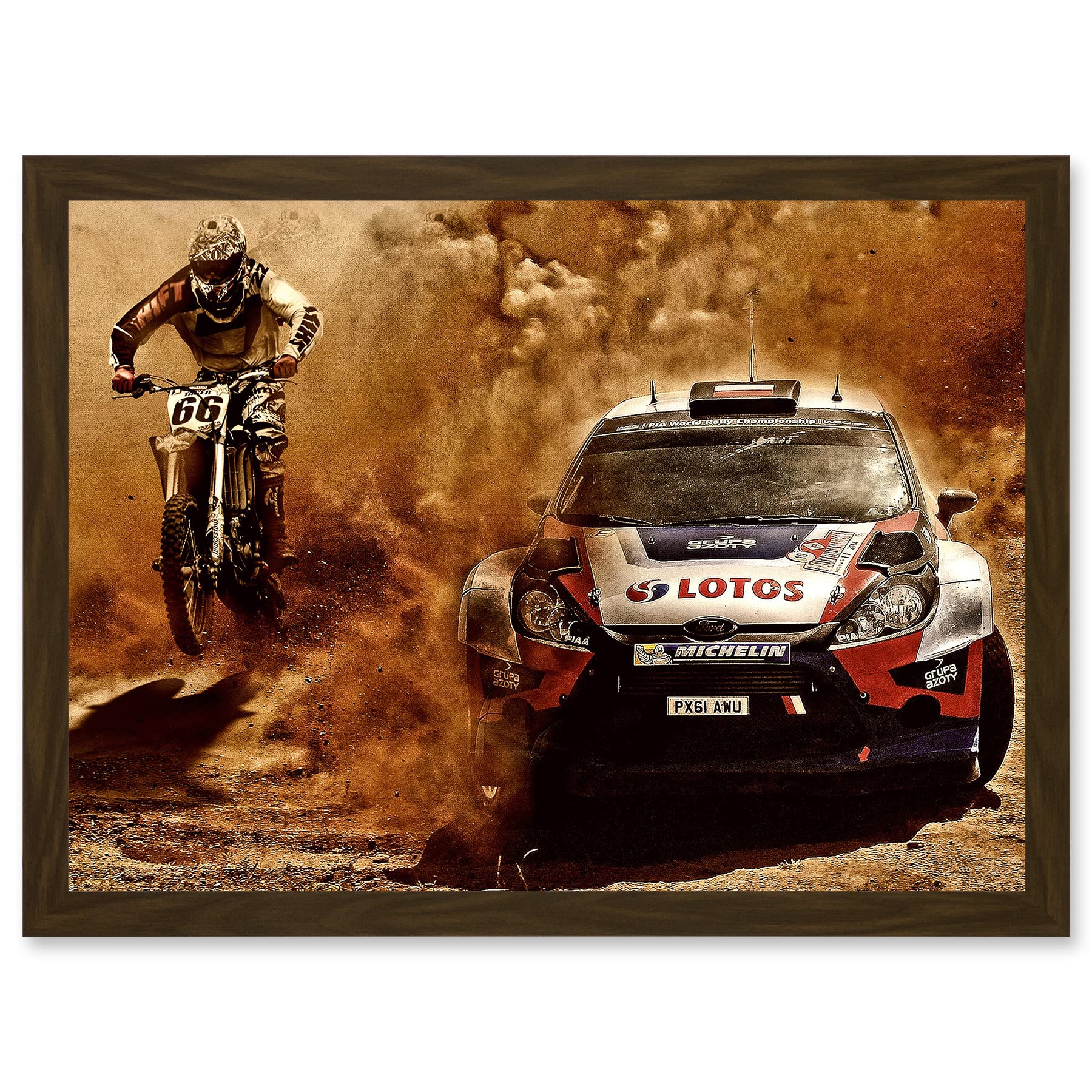 Artery8 Photograph Sport Motocross Bike Rally Car Dirt Race A4 Artwork Framed Wall Art Print