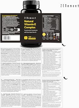 Natural Vitamin E Complex – Tocopherols and Tocotrienols – Powerful Antioxidant, Protects Cells from Oxidative Stress – with Spanish Extra Virgin Olive Oil – 120 Capsules – Zenement