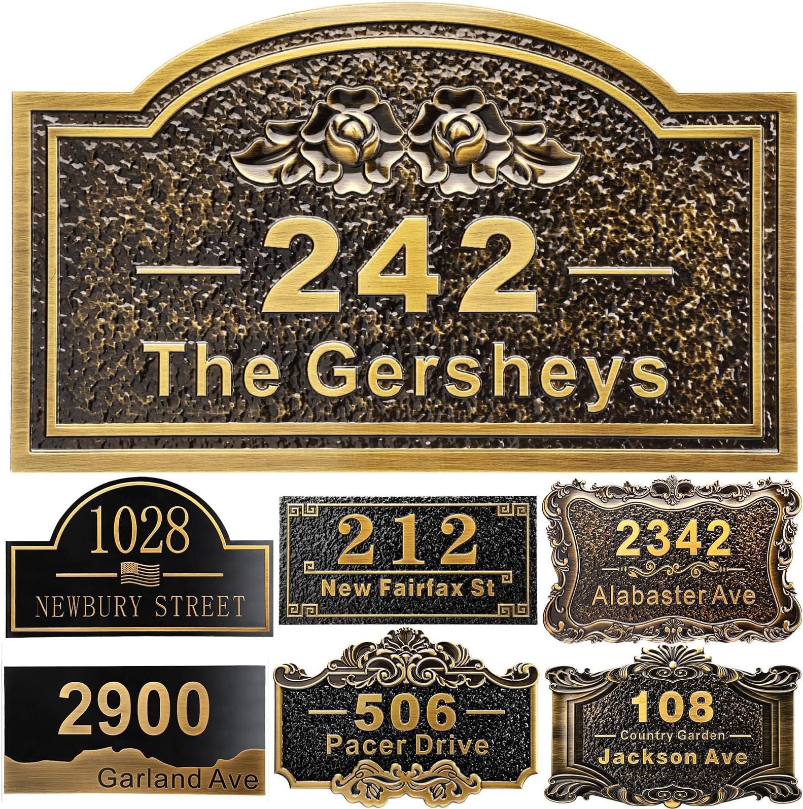 Personalized House Address Plaque 12" Cast Numbers for Outside Custom Street Name Address Sign Plate Vintage for Mailbox Door Room Classic Wall Outdoor Antique Brass