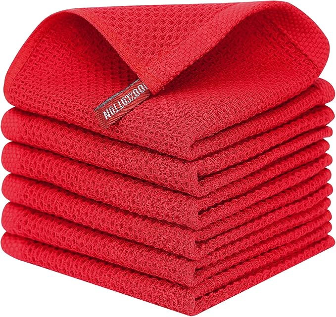 TAN Kitinjoy 100% Cotton Kitchen Dish Cloths (12 X 12 Inches, Tan), 6 Pack Waffle Weave Ultra Soft Absorbent Dish Towels for Drying Dishes Quick Drying Kitchen Towels Dish Rags