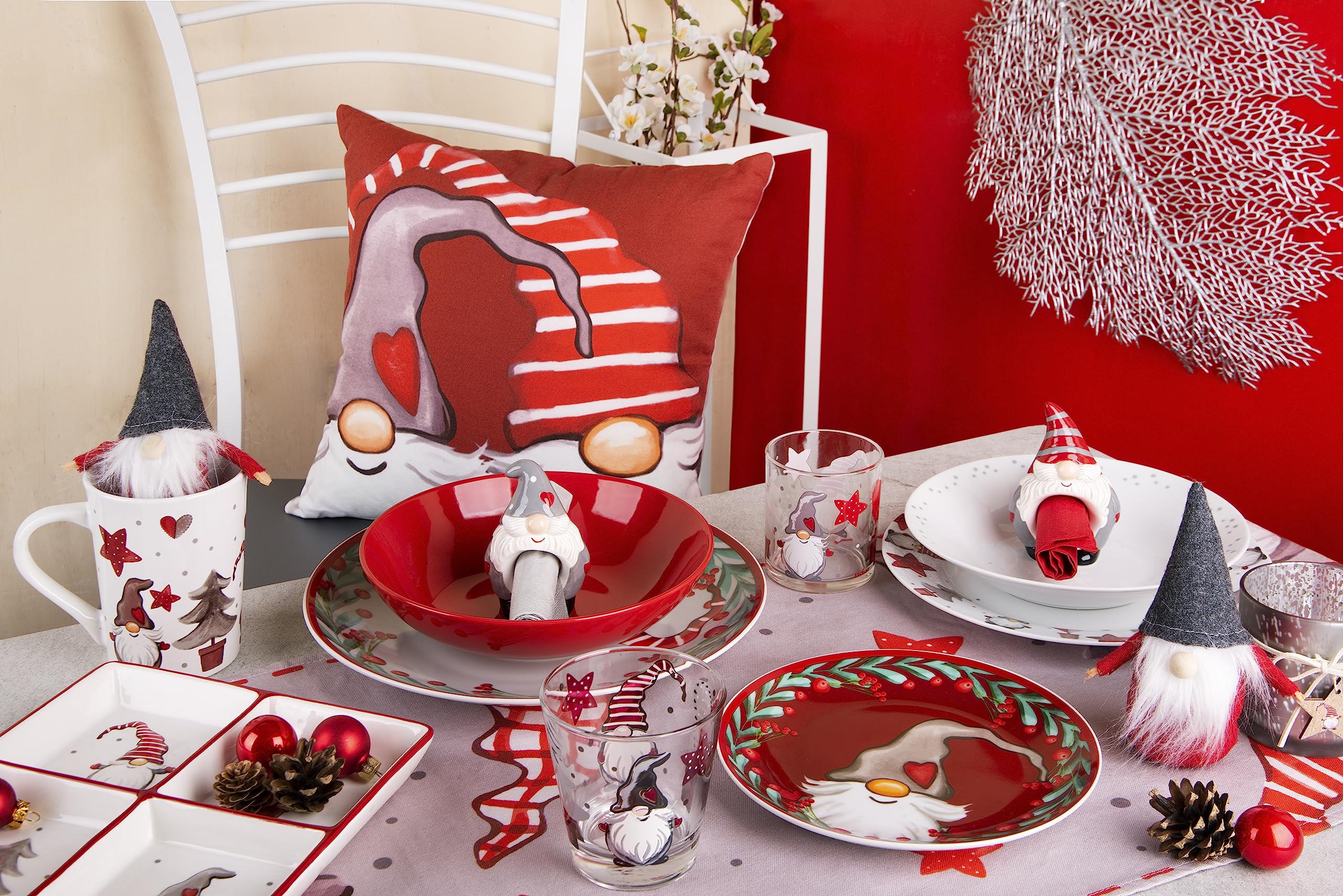 Excelsa Holly Gnomo Service d'assiettes 18 pièces en porcelaine