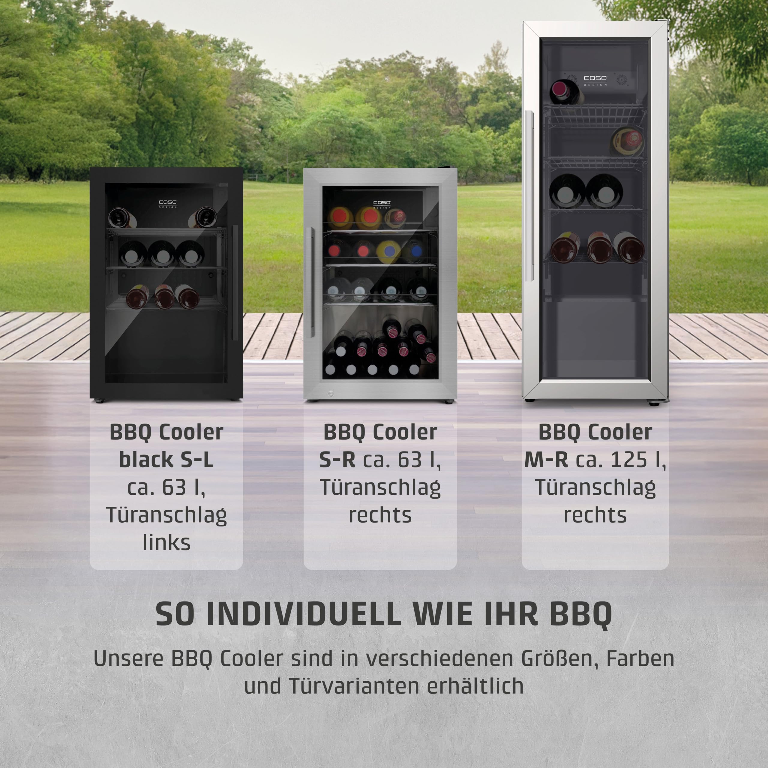 Caso BBQ Cooler S-R Black Kühlschrank 63L Türanschlag rechts Temperatur -1-10°C IPX4 Spritzwasserschutz UV Sicherheitsglas abschließbar