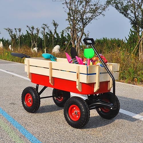 Miniatura 5 de ZeHuoGe Carro deportivo al aire libre todo terreno con paneles laterales de madera extraíbles, neumáticos de aire grandes, carro de panel de pie