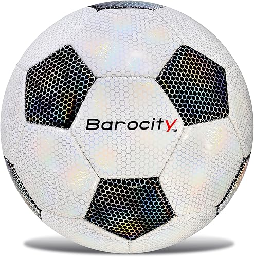 Miniatura 26 de Balón de fútbol premium para niños y niñas, balón oficial de partido con patrón hex arcoíris reflectante, duradero, para interiores, exteriores,