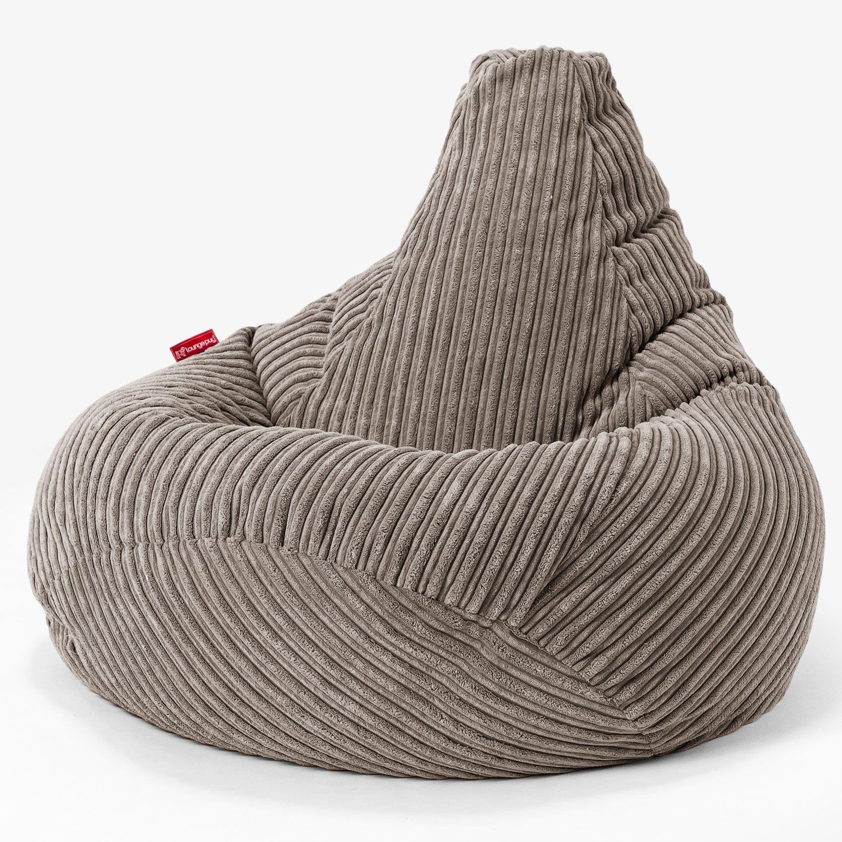 Lounge Pug Cord Highback Bean Bag Chair - Gaming Bean Bags UK Recliner Chair - Dovetail Grey