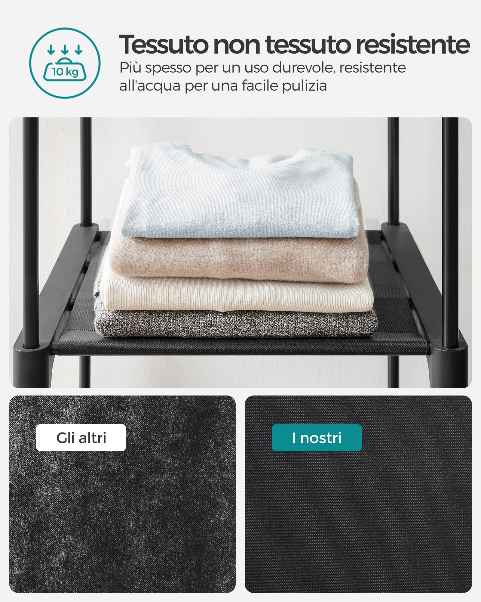 SONGMICS Armadio, Guardaroba Porta Abiti per Camera da Letto con 2 Barre Appendiabiti, Armadio Portatile in Tessuto, Pieghevole, per Armadio, 140 x 43 x 174 cm, Nero Inchiostro RYG02BK