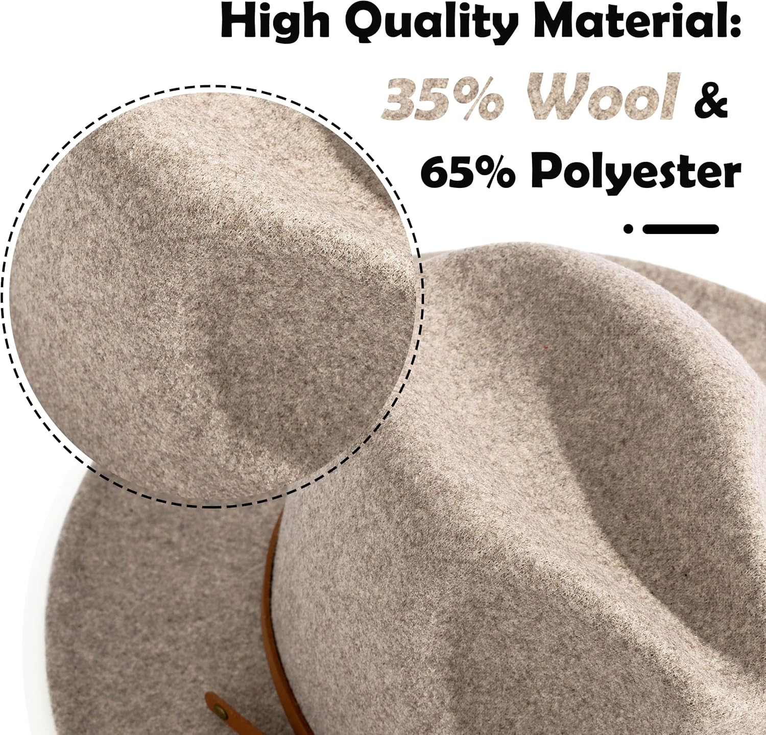 Lisianthus Women Wool Wide Brim Belt Buckle Fedora Hat Medium Light Brown