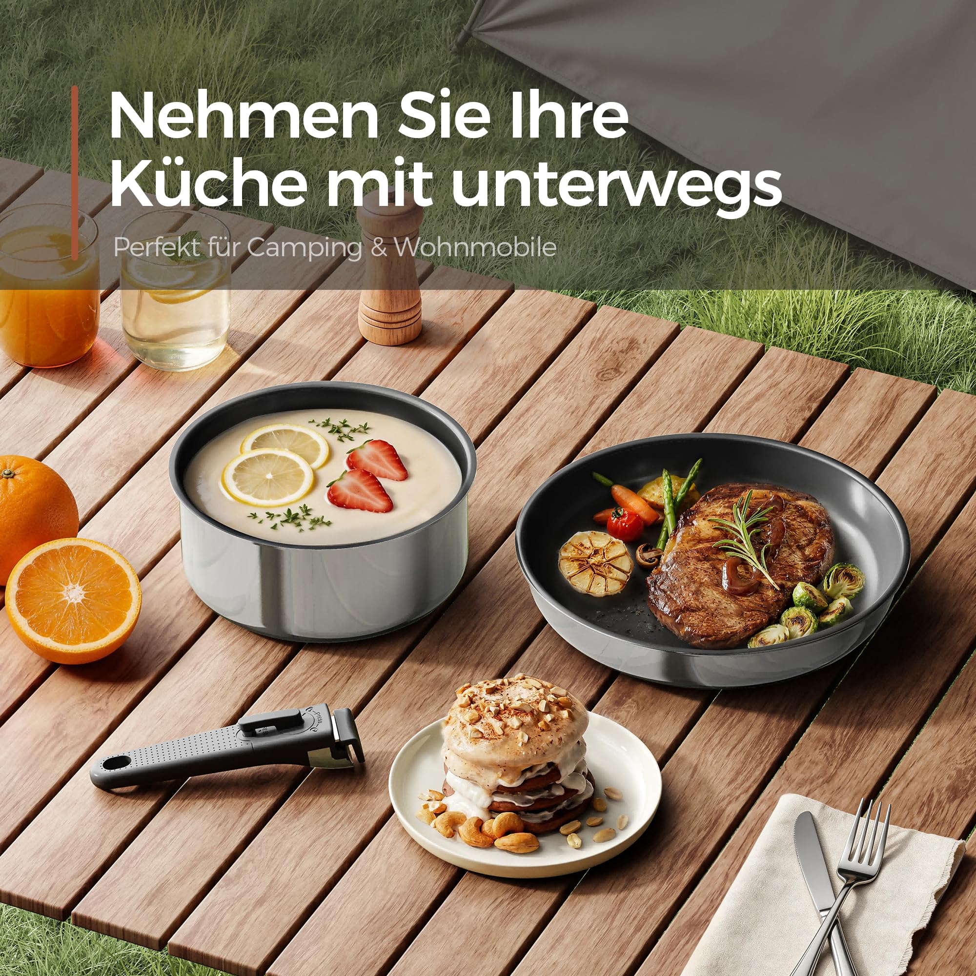 Naturepan 16-Teiliges Antihaft-Kochset, Diamant-Titan-Keramik Pfanne& 3-Schichtiger Edelstahl Töpfe & Pfannen Set mit abnehmbarem Griff… – Ansicht 11
