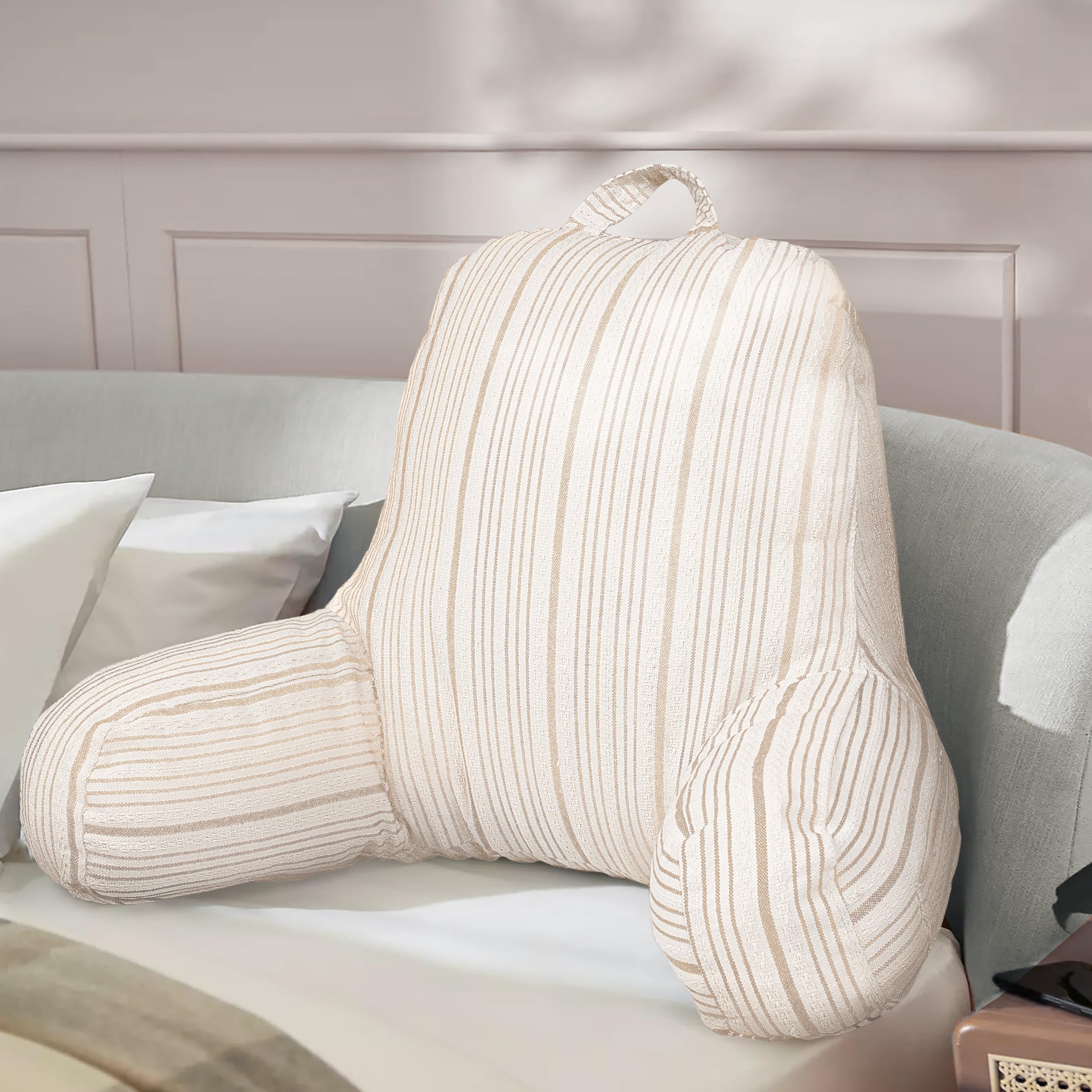 Housse de coussin de lecture avec accoudoirs 45,7 cm beige rayé AELS