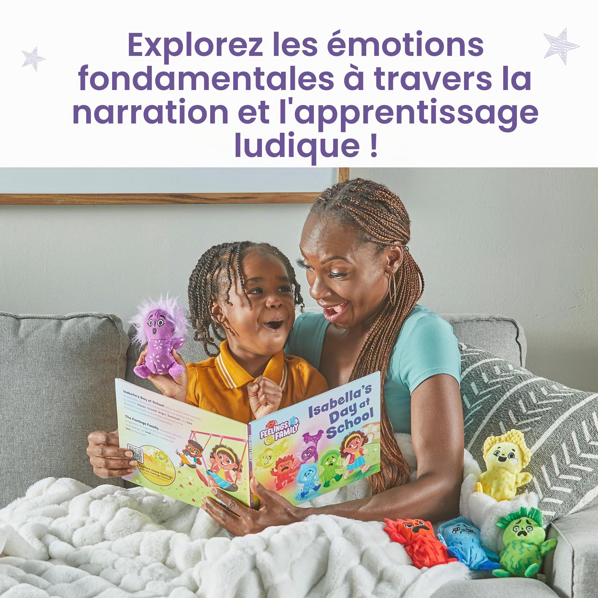 Learning Resources Meet The Feelings Family Ensemble avec Livre, Jouets Mixtes, Livres pour Enfants, Comprend 5 Peluches représentant Les émotions, dès 3 Ans