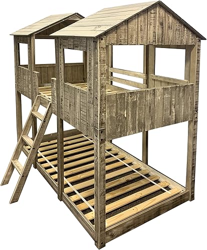 DONCO Litera de torre individual, cama individual o individual, color blanco sucio rústico