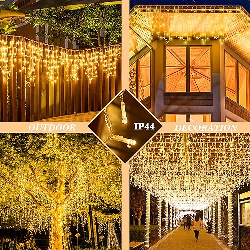 Miniatura 3 de Luces de carámbano de Navidad para exteriores, 400 LED de 32.8 pies, 8 modos de temporizador, IP44, impermeable, cadena de luces con 64 gotas, luces