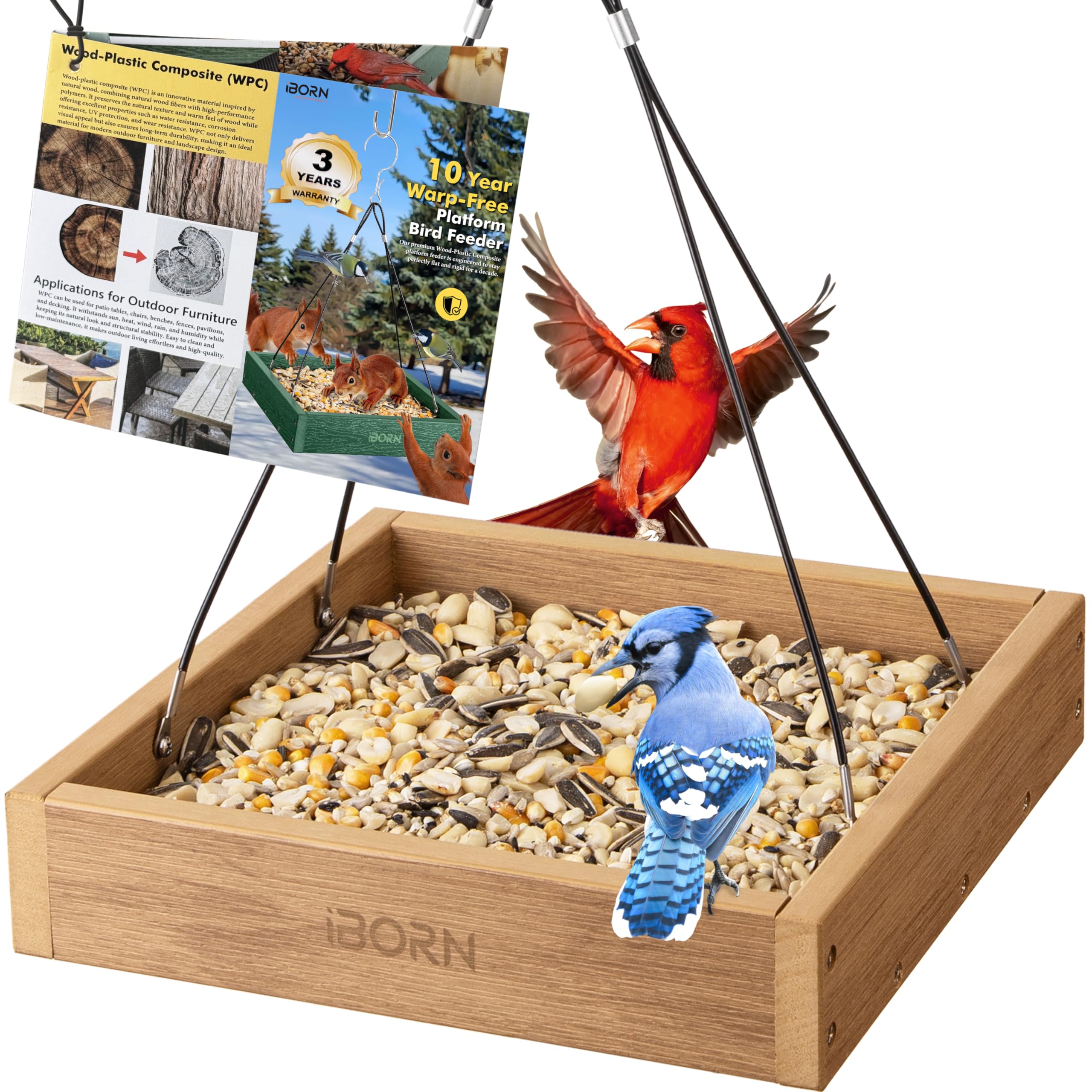 iBorn Platform Bird Feeder Tray Bird Feeders for Outdoors Hanging