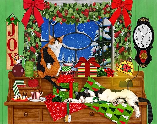 Springbok - Gatos de Navidad - Rompecabezas de 500 piezas - Carey y gatos blancos y negros en vacaciones