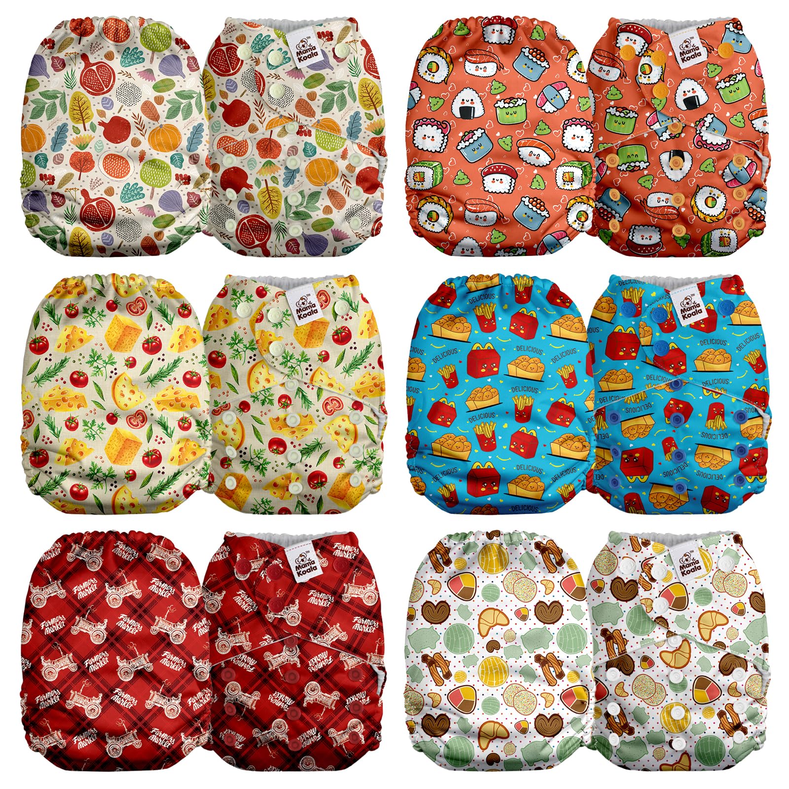 Mama Koala 2.0 Cloth Diapers for Babies, 6 Pack Pocket Shell Only (NO Inserts) - One Size Washable and Reusable Pocket Diapers for Newborns and Toddlers - 26004