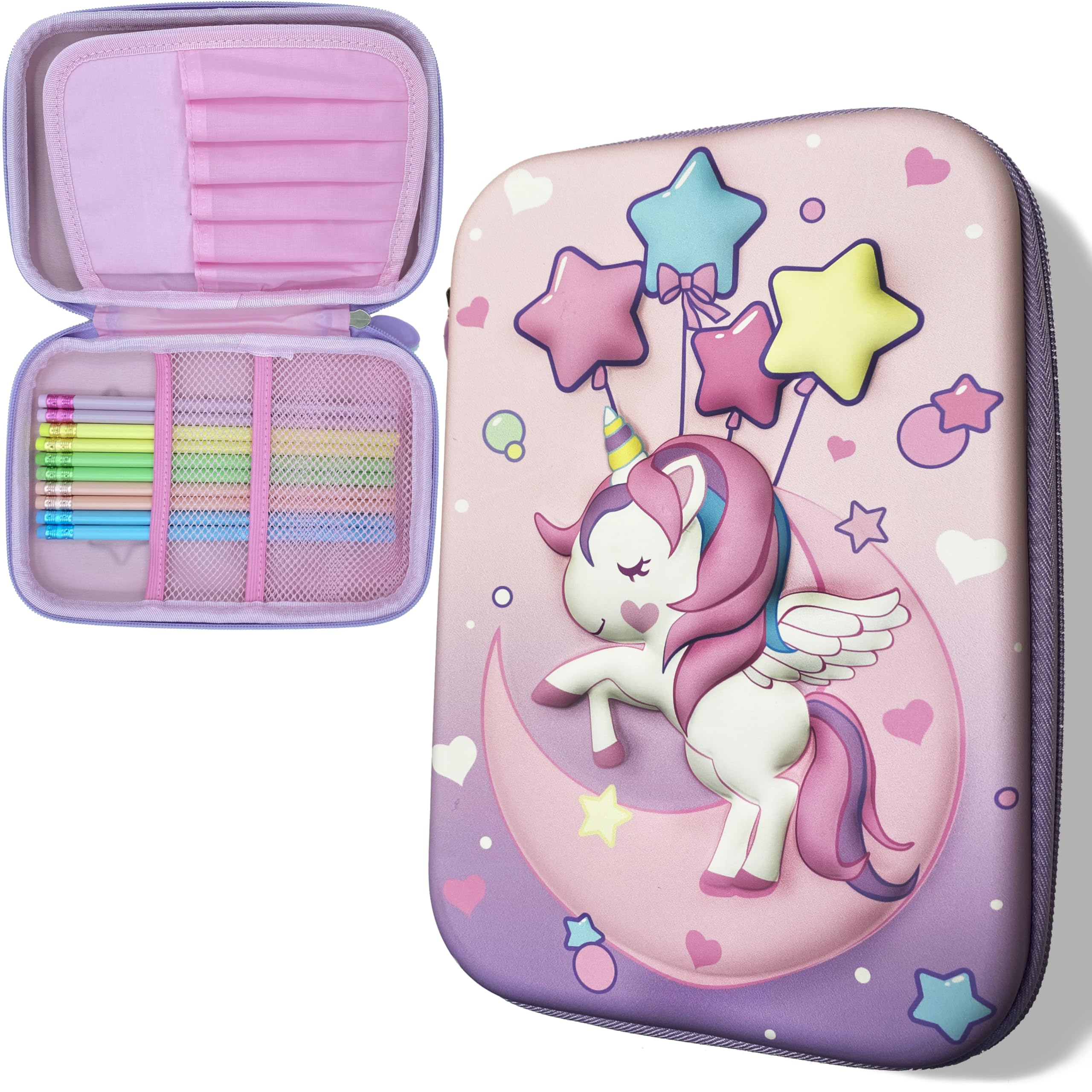Estuche de Lápices de Unicornio 3D, Niña Rosa Gran Capacidad Bolsa de Lápiz (L)