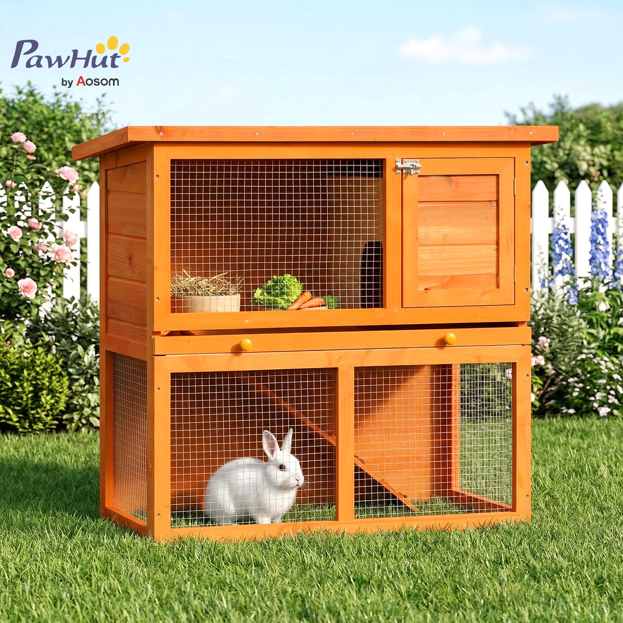 PawHut Gabbia per Conigli Conigliera da Esterno in Legno di Abete 90 x 45 x 80cm