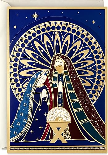 Miniatura 10 de Hallmark Surtido de tarjetas religiosas de Navidad, paz celestial (36 tarjetas y sobres) azul polvoriento y lámina dorada