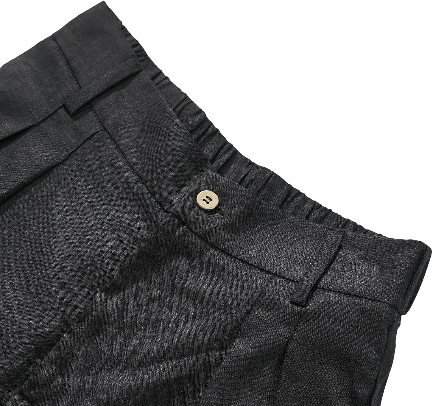 Amazhiyu Women's 100% Linen Summer High-Waisted Wide Leg Pants with Pockets Black, Small - Image 3