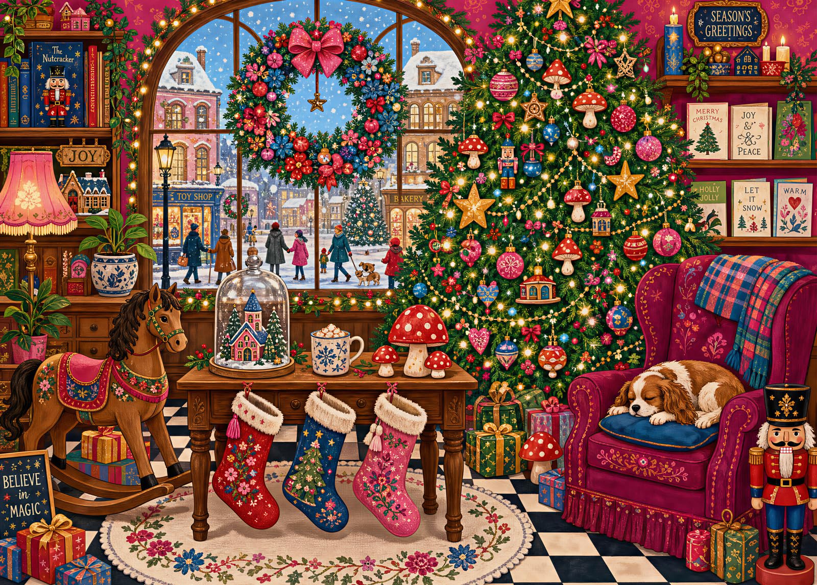 Bullglesup Puzzles for Adults 1000 Pieces Cozy Christmas Eve Jigsaw (27.5"x19.6")