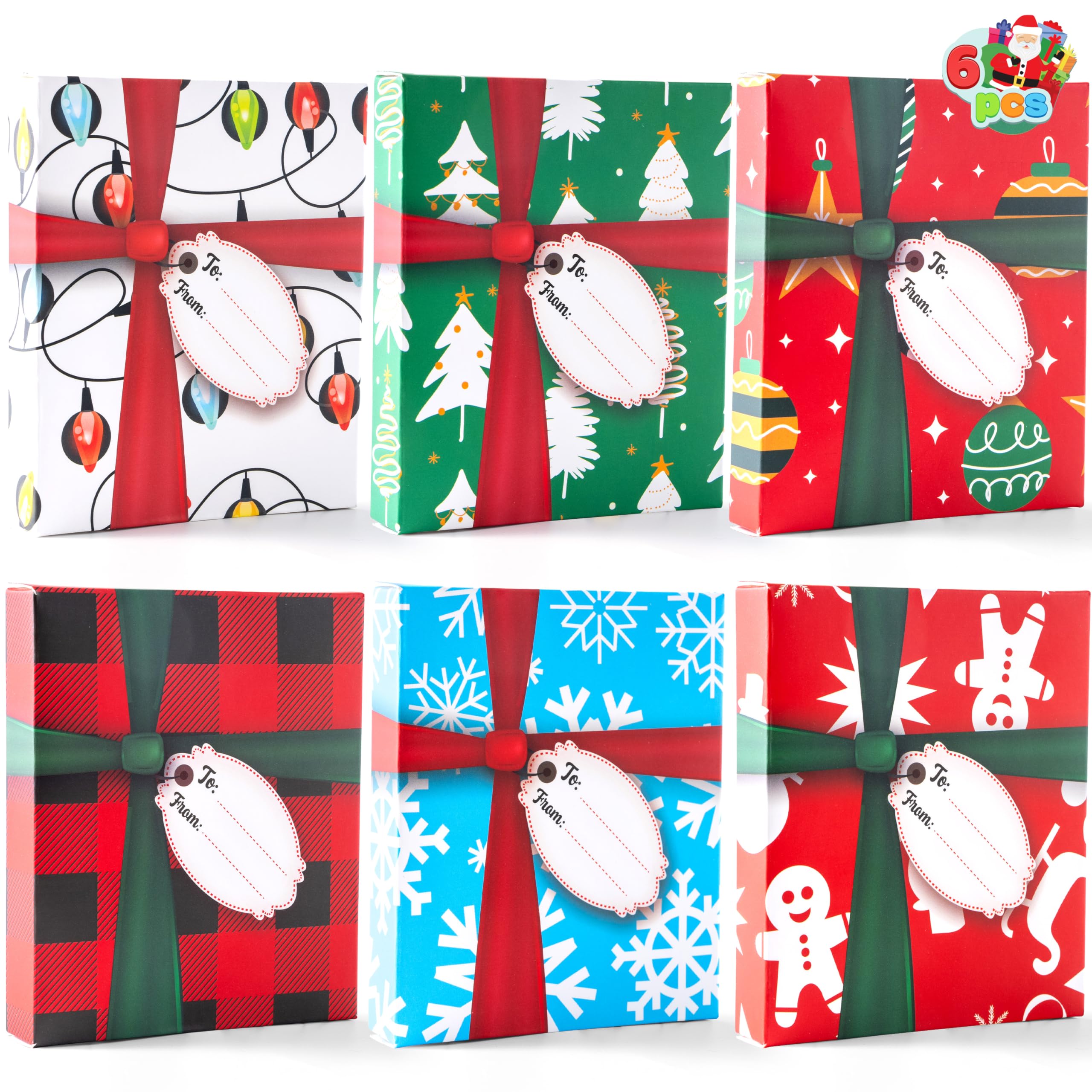 JOYIN 6 Stück Weihnachtskartenhalter Geschenkboxen, Geschenkkarten-Boxen mit Schleifen und Etiketten, für Urlaub, Geldhalter, Geschenkboxen, Weihnachts-Süßigkeiten-Geschenkpapier, Geschenk extra